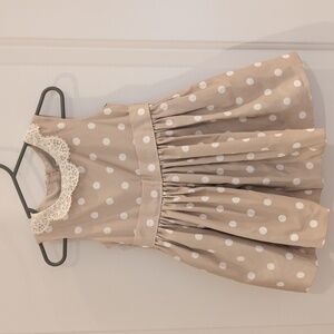 Jason Wu Neiman Marcus Beige With Ivory Polka Dot Sleevele Dress w Lace Collar